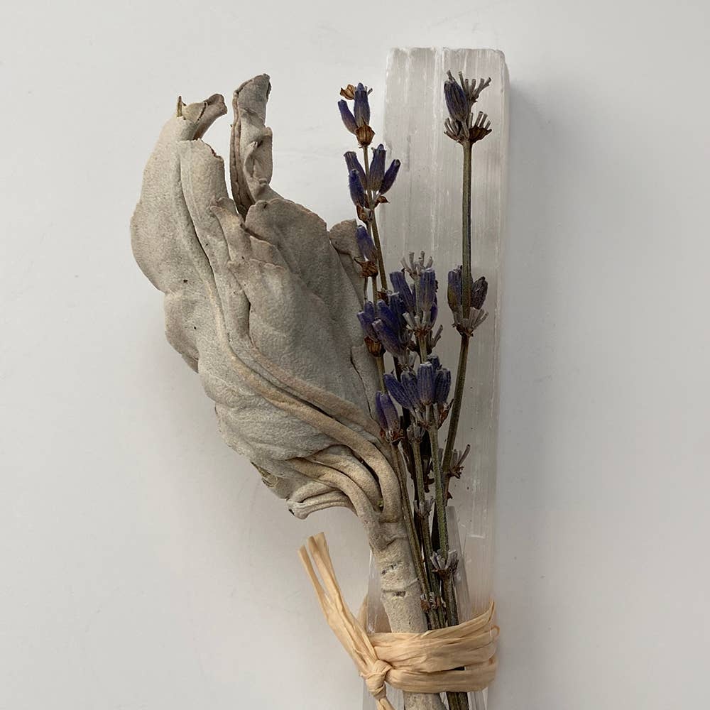 VIE - Wholesale Smudge Stick - Mini Smudge Cluster, White Sage, Lavender & Selenite Wand 4"3
