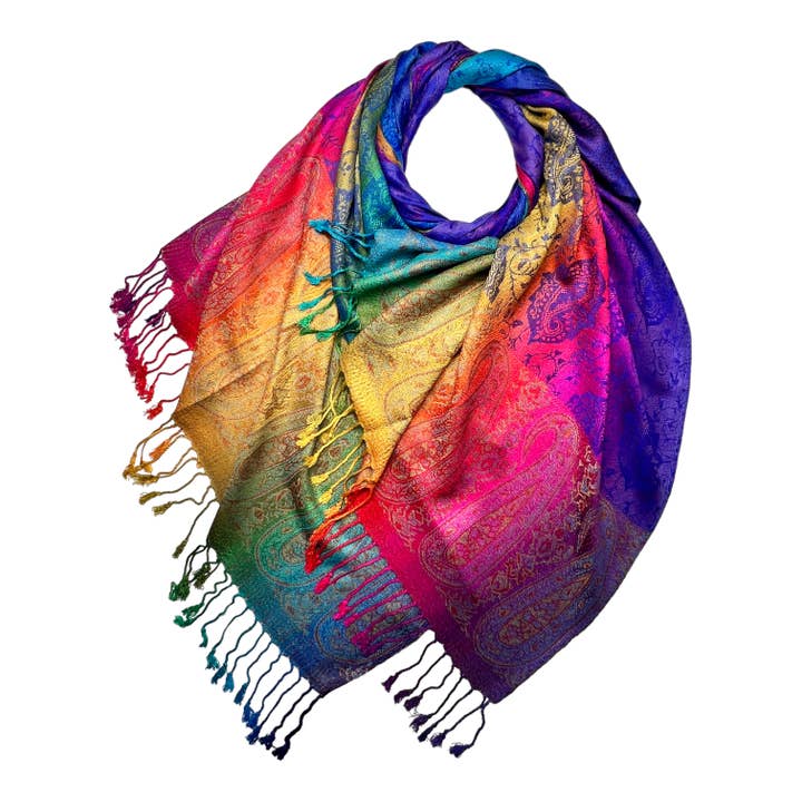 London Scarves - Wholesale Scarf – Women's - Rainbow Pashmina paisley print with tassels