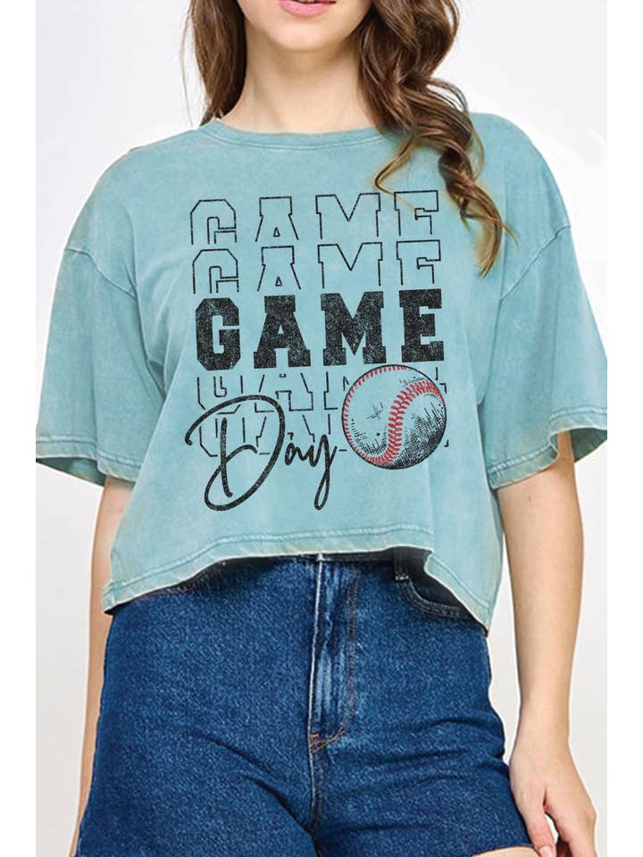 Rustee Clothing - Wholesale Screen Printed T-Shirt - Women's - BASEBALL GAME DAY MINERAL GRAPHIC LONG CROP TOP