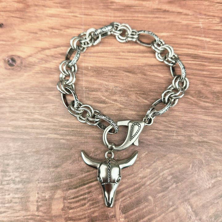 Longhorn Antique Silver Chain Bracelet for wholesale by ZINC Designs