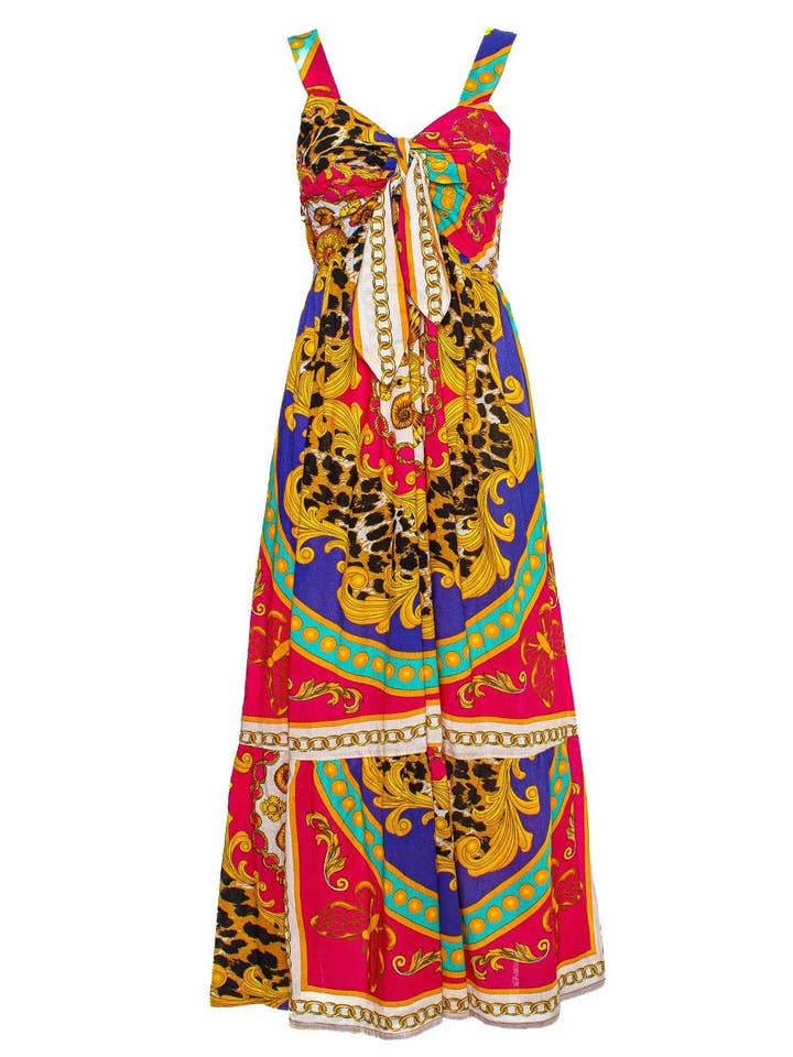 Jurkje met bandjes, sjaalprint en borduursel, 5TG, 100% katoen, gemaakt in India voor wholesale door Ayfee