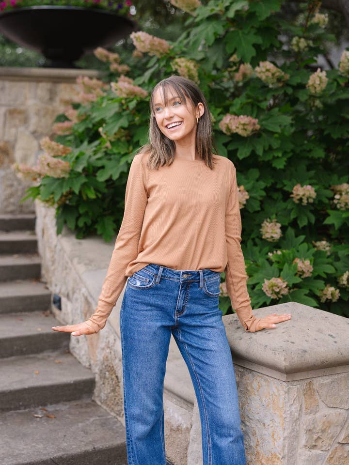 Moka Haut à manches longues côtelé, moka en vente sur Faire6