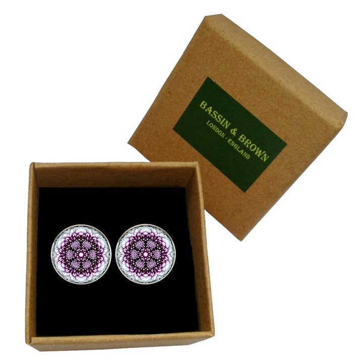 Bassin And Brown - Wholesale Cufflinks - Mandala Flower Spray Cufflinks - Purple and White3