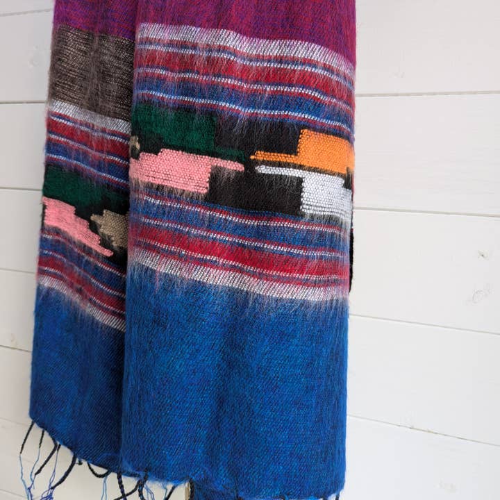 Cool Trade Winds - Wholesale Scarf - Women's - Wholesale Navajo-Inspired Dhaka Weave Shawls | Electric Blue3