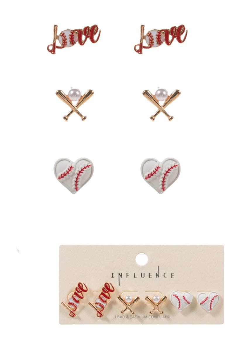 Designature New York – Brincos de pino por atacado – Ícones de esmalte em forma de bola desportiva 3 conjuntos de brincos0