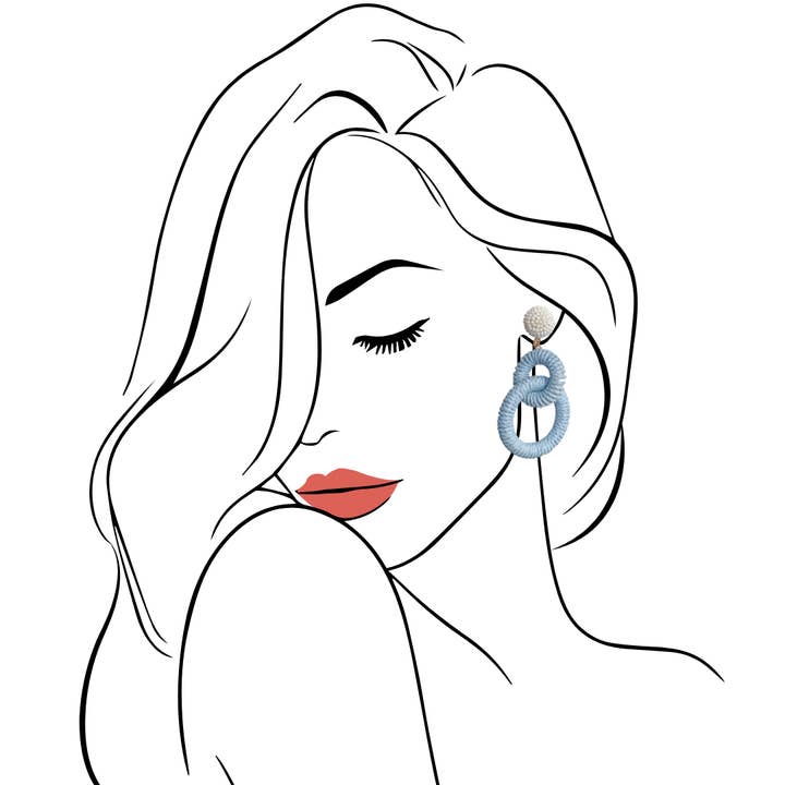 Gaby & Grace - Wholesale Dangle Earrings - Nantucket Raffia Earrings | Carolina Blue and White4