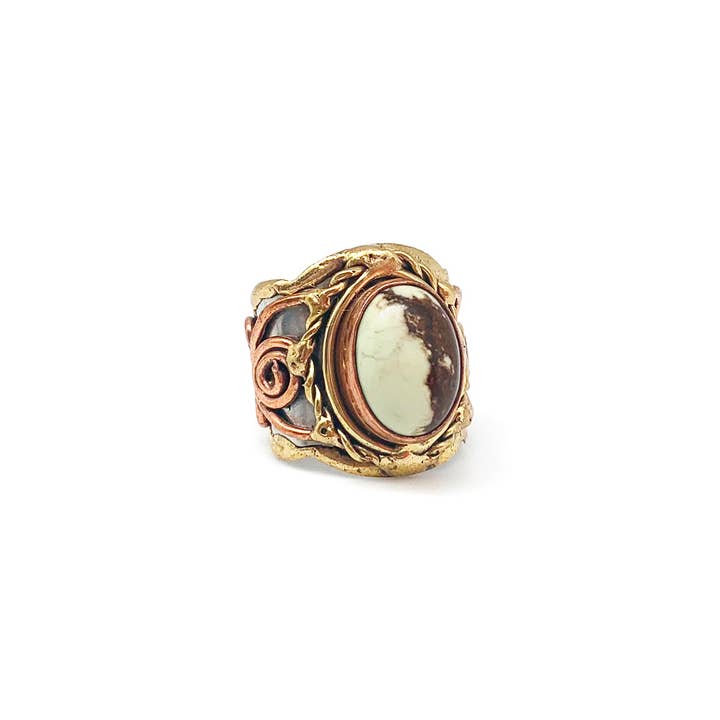 Anju Jewelry – wholesale Cocktail/Statement Ring – Blandad metall och citron krysopras sten Ring