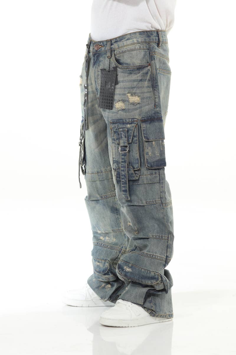 Stylo - Wholesale Jeans - Men's - Khaki Buckled Baggy2