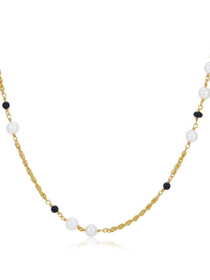 Heh Black Onyx Freshwater Pearls Gold Vermeil Necklace for wholesale by Janus