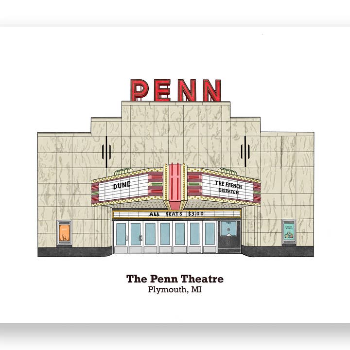 Penn Theatre Print for wholesale by Jodi Lynn's Emporium of Doodles