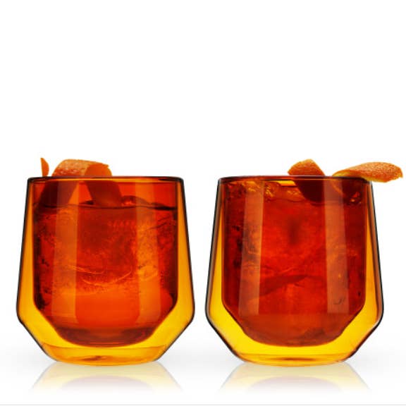 Aurora Double Walled Glass Tumblers - Amber - By Viski for wholesale by True Brands