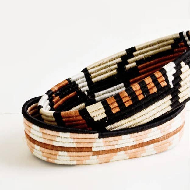 The African Home Goods - Wholesale Basket - African Basket | Rwanda Woven Bread Basket Oval Basket for Storage, Organization or Serving | Great for Remote Controller Storage or Baby Diapers and Wipes or Serving Bread on The Table- 11" Long, 7" Wide, 2.5" Tall -Orange1