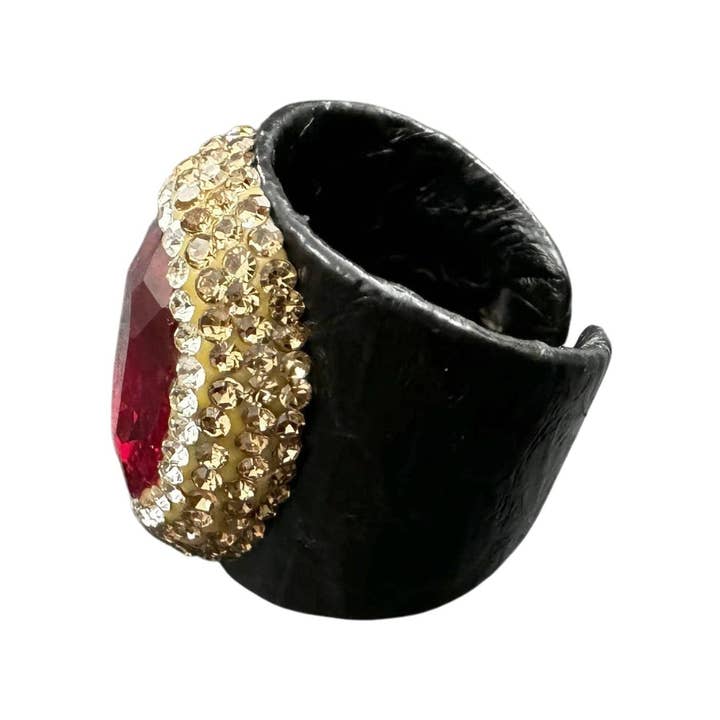 Ole - Wholesale Cocktail/Statement Ring - Glass Rhinestone Leather Rings8