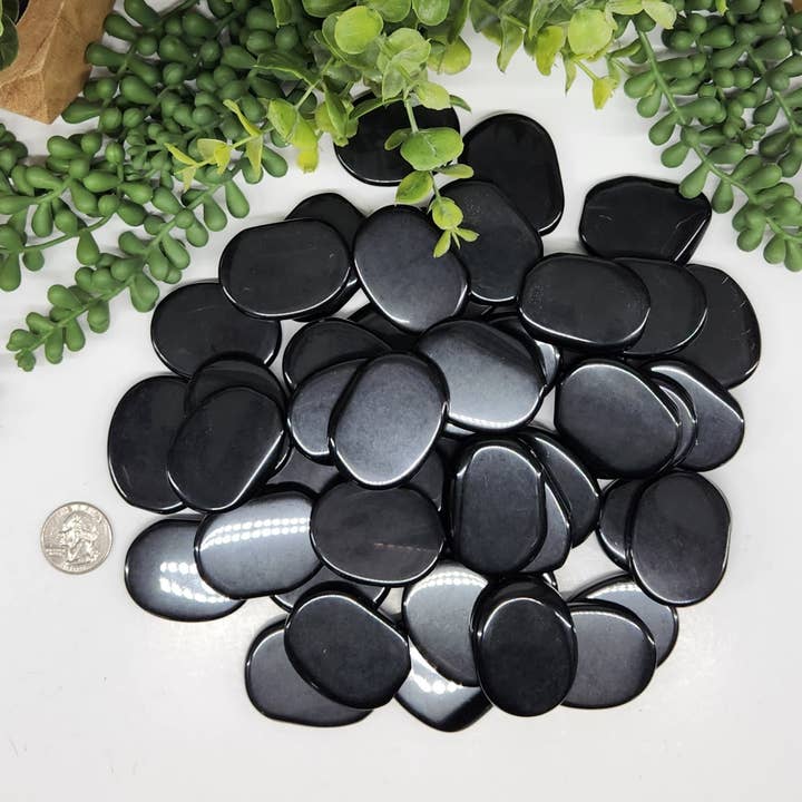 Meraki Gemstones - Wholesale Spiritual Stone/Crystal - Black Obsidian Flat Smooth Stones (0.5kg/1.1lbs)-45x35x7mm3