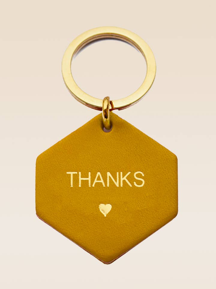 THANKS personalized yellow leather keychain for wholesale by FAUVETTE PARIS