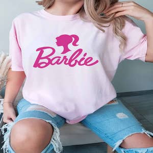 Women's Barbie Terry Cloth Short Sleeve Graphic T-shirt - Pink 3x