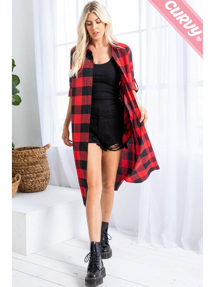 Sweet Lovely by Jen - Wholesale Button Down Shirt - Women's - SW2012PL PLAID BUTTON UP LONG SHIRT3