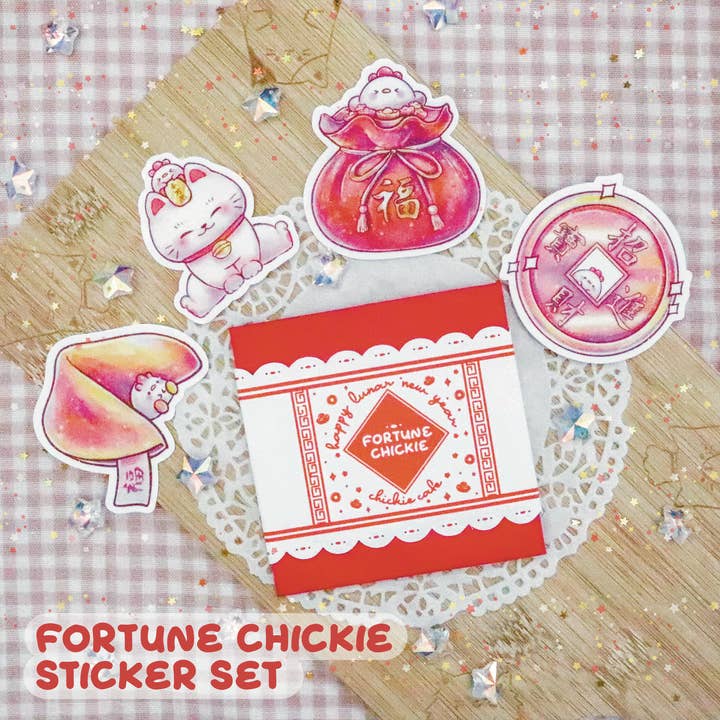 Fortune Chickie Sticker Set (Stardust Holographic) for wholesale by Chickie Cafe