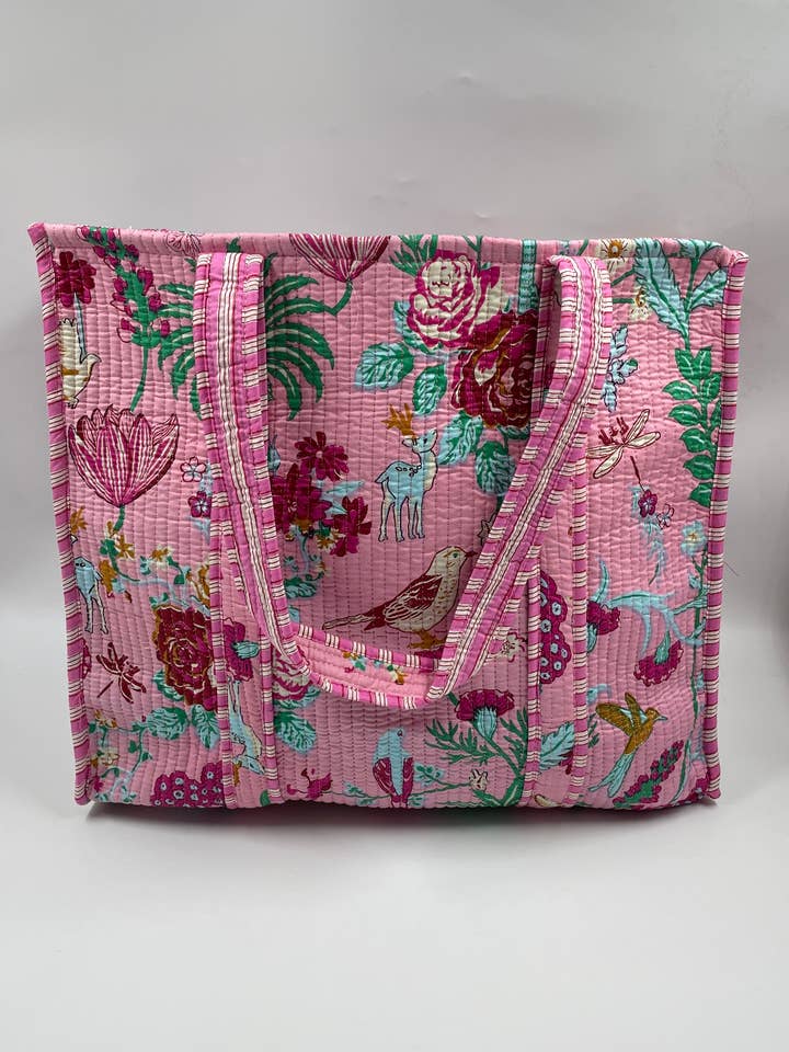 100% bomuld Kantha quiltet boho blomster vendbar taske for engroshandel hos Funky Yak Ltd