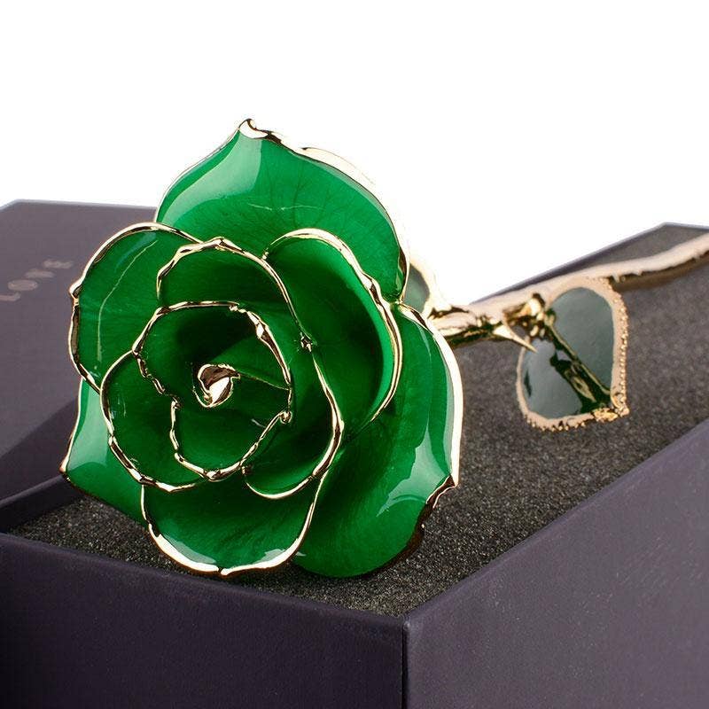 CHAKRA VIEW - Wholesale Artificial Flowers - 24 Karat Gold Dipped Rose Full Bloom - Green3