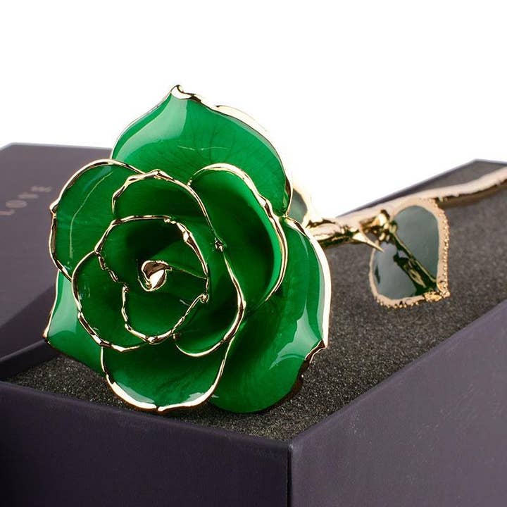 CHAKRA VIEW - Wholesale Artificial Flowers - 24 Karat Gold Dipped Rose Full Bloom - Green3