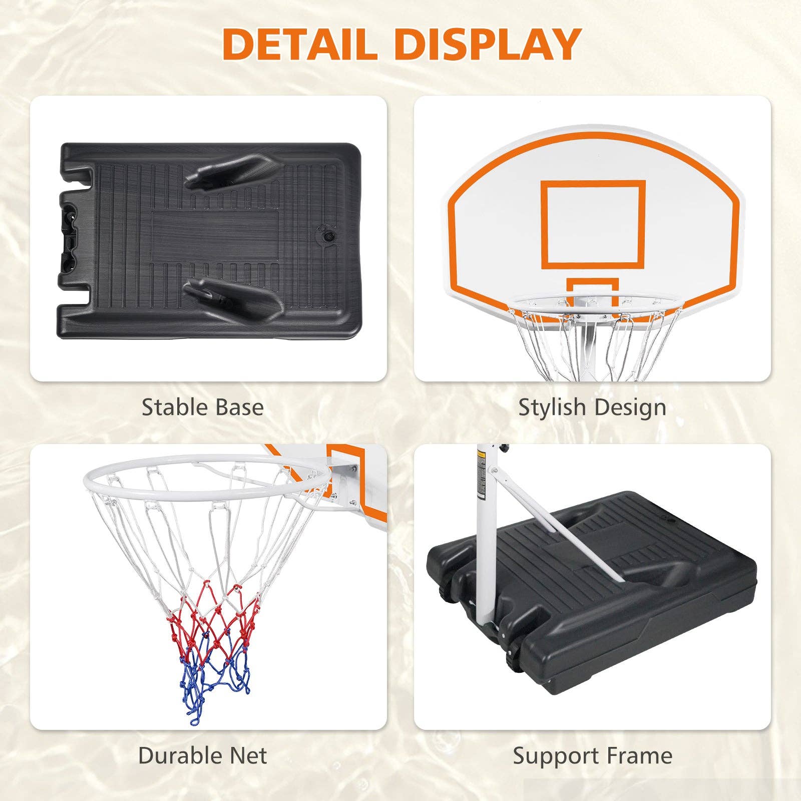 39F Inc. - Wholesale Sporting Accessories - Orange Portable Poolside Hoop - Adjustable 3.1ft-4.7ft6