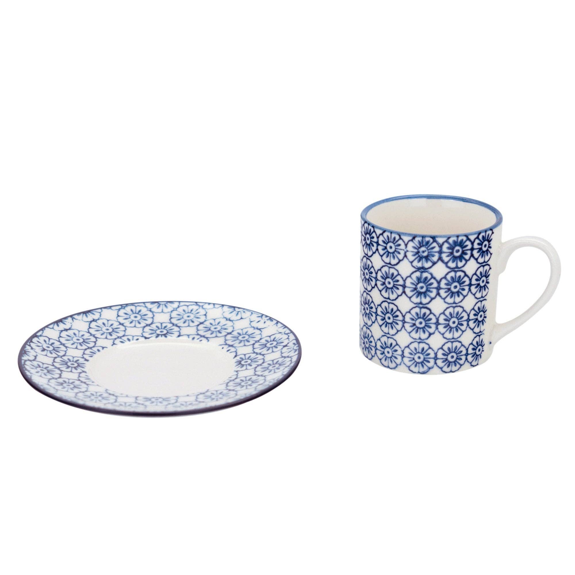 Rinkit Ltd - Venta al por mayor Taza de café/té - Juego de taza y platillo para espresso Nicola Spring con patrón de flores azules3