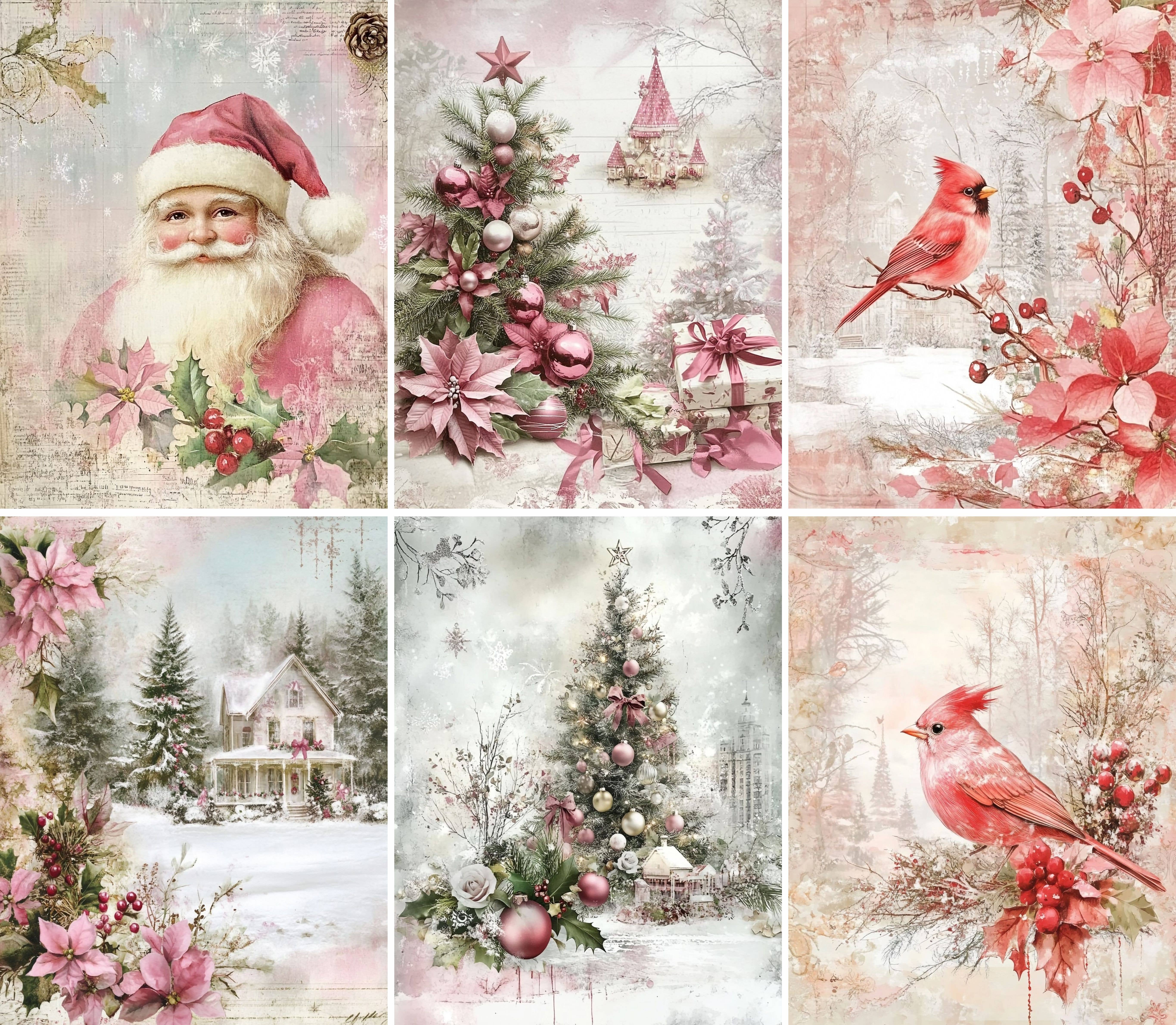 Craft Kreatively - Wholesale Knutselbenodigdheden - Kerstmis in roze decoupage rijstpapier - A4 - 6 stuks – Knutselen0