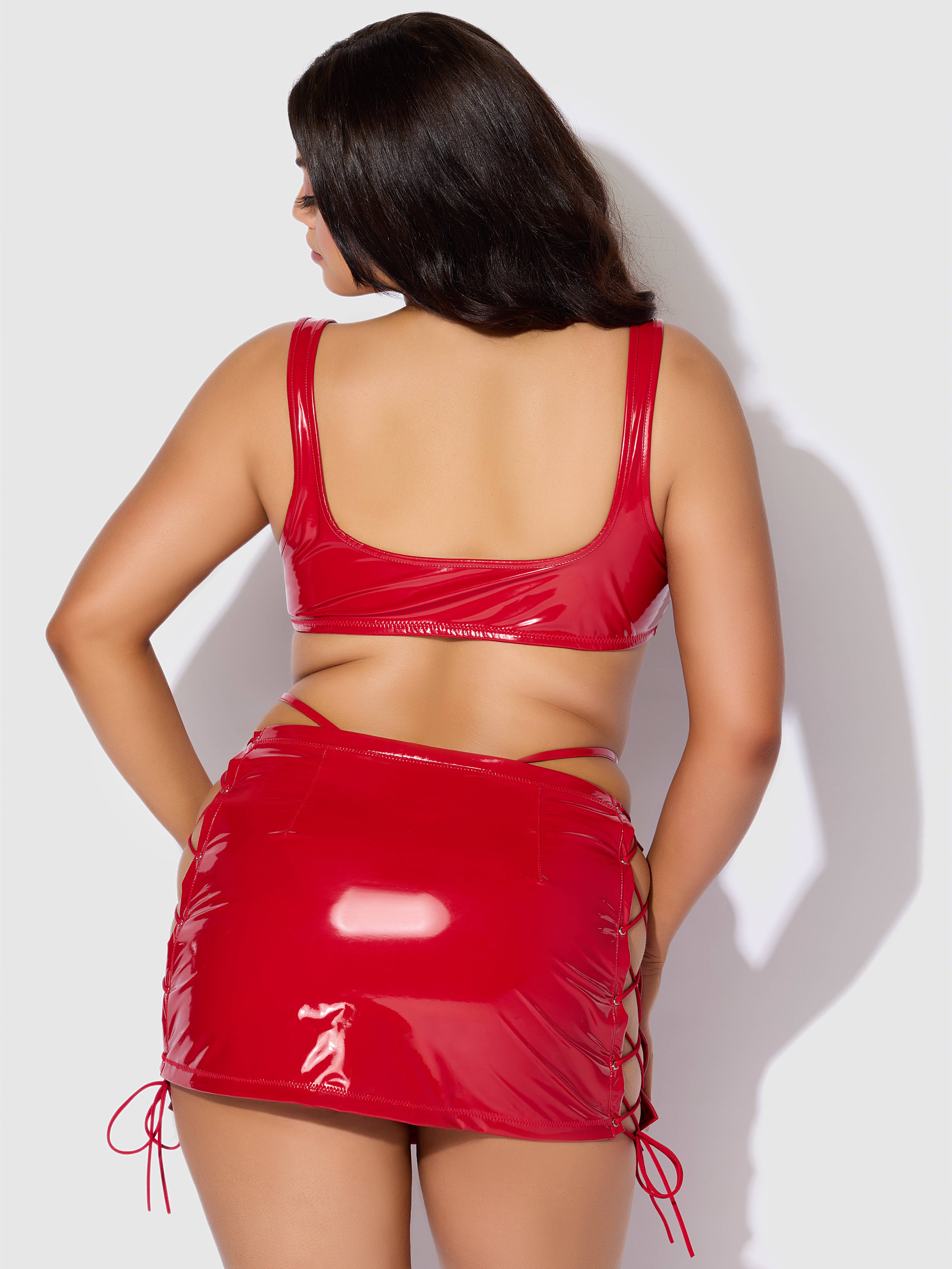 House of Desire - Wholesale Lingerie Set - Women's - TRINITY PATENT LACE UP BRALETTE, SKIRT & G-STRING SET14