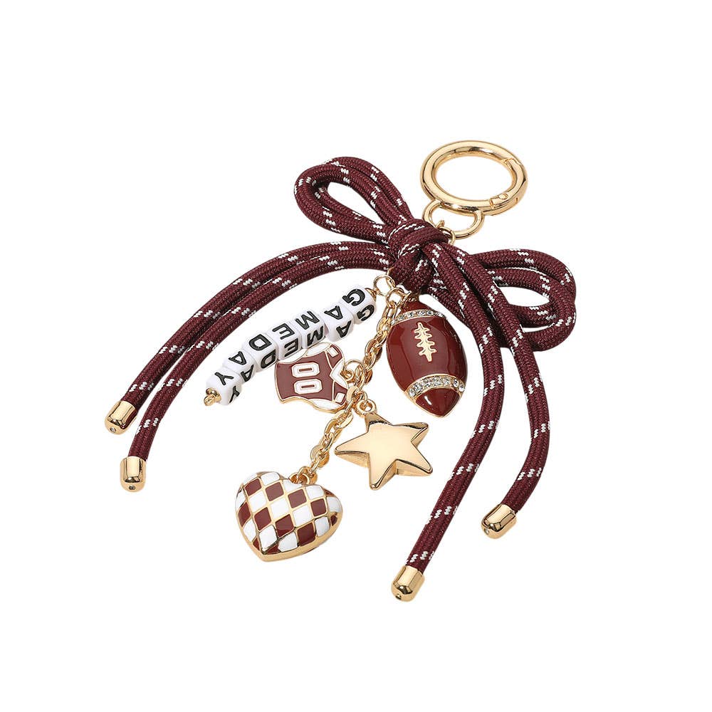 Boho Grow Studio - Wholesale Keychain - Women's - Football CRIMSON & WHITE GAMEDAY Bag Charm Beaded Keychain2