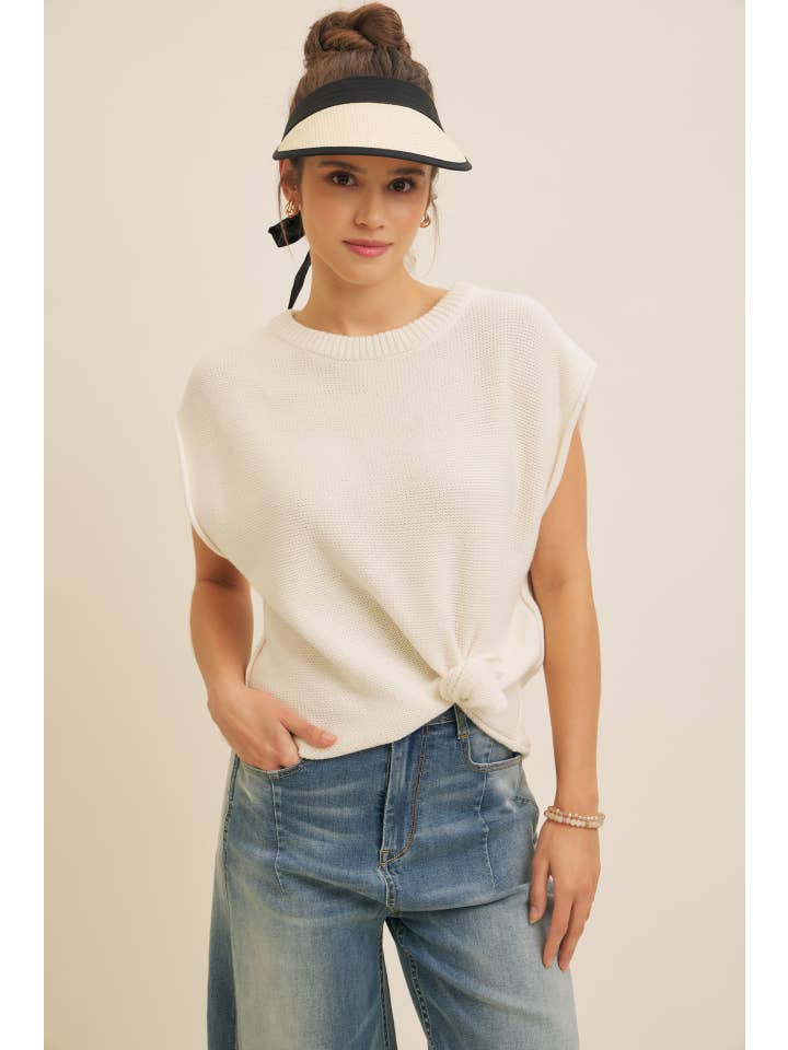 in february - Wholesale Knit Sweater - Women's - LOOSE FIT EXPOSED SEAM COTTON KNIT SWEATER VEST TOP