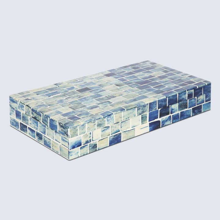 Decorative Boxes Indigo Mosaic Pattern Bone & Resin Inlay Collection in 2 Sizes for wholesale by Muqeem & Brothers