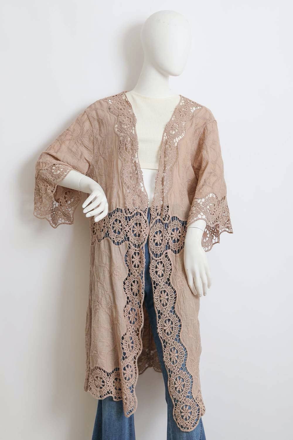 Leto Accessories - Wholesale Kimono - Women's - Crochet Open Patch Longline Kimono6