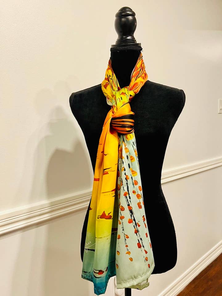 Hopeful Sunset 100% Polyester (Shamoze Silk /Art Silk) Scarf for wholesale by Toronto Art Gallery