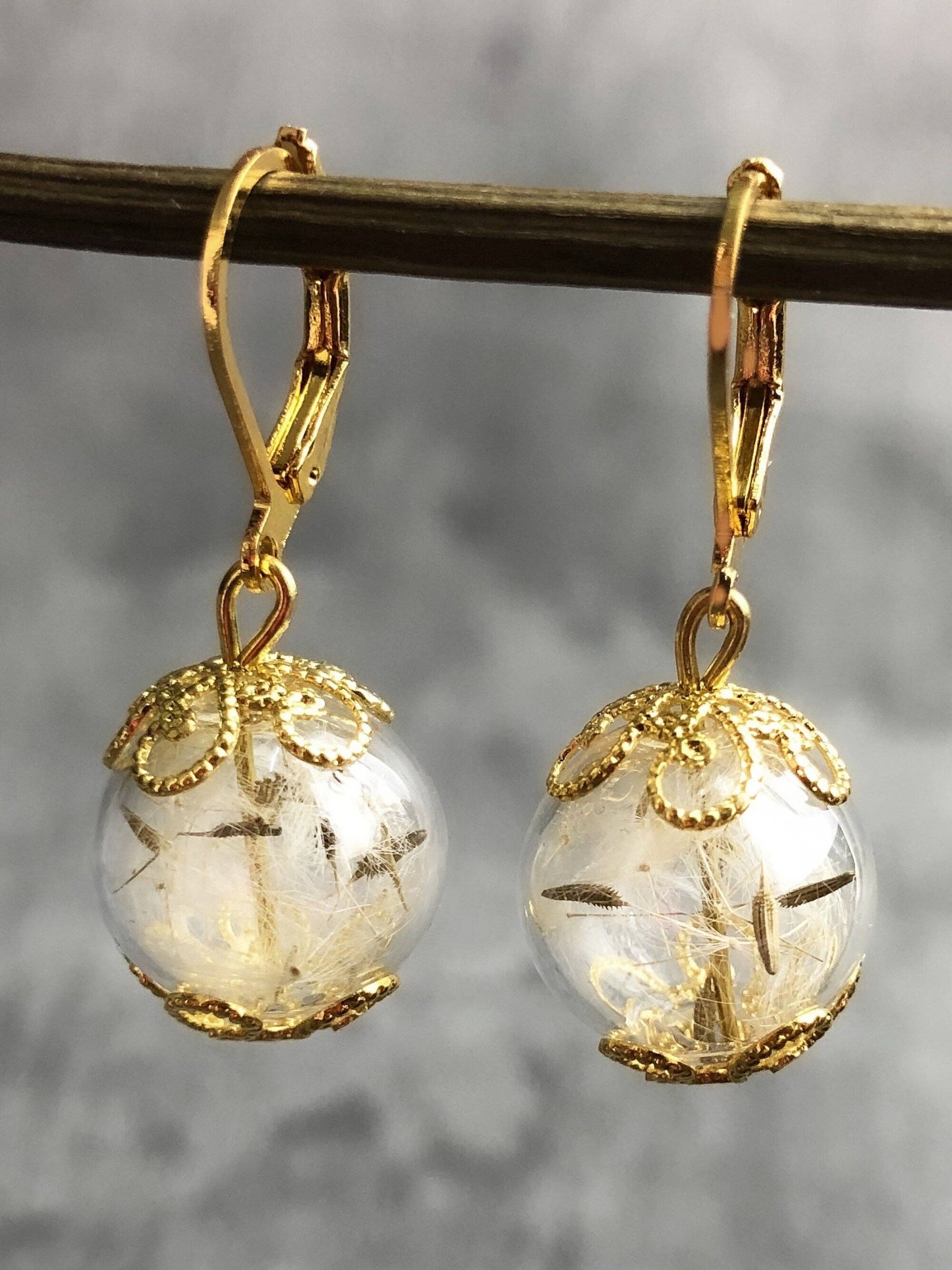 MadamLili - Wholesale Dangle Earrings - Real dandelions earrings, gold earrings with lion's fur6