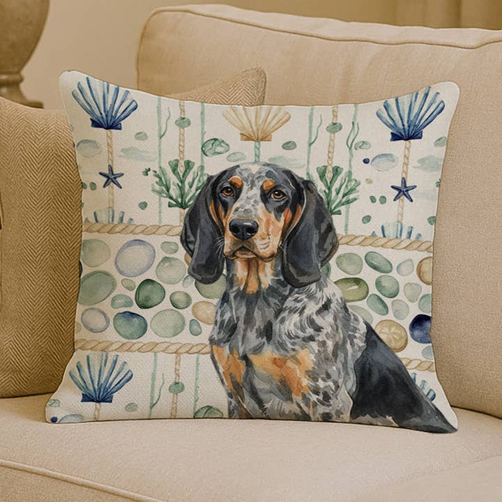 Bluetick Coonhound Coastal Sea Glass Pillow 14x14 WDK6919 for wholesale by Caroline's Treasures