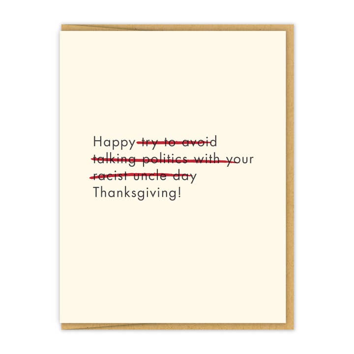 Avoid Your Racist Uncle | Letterpress Thanksgiving Card for wholesale by Spacepig Press