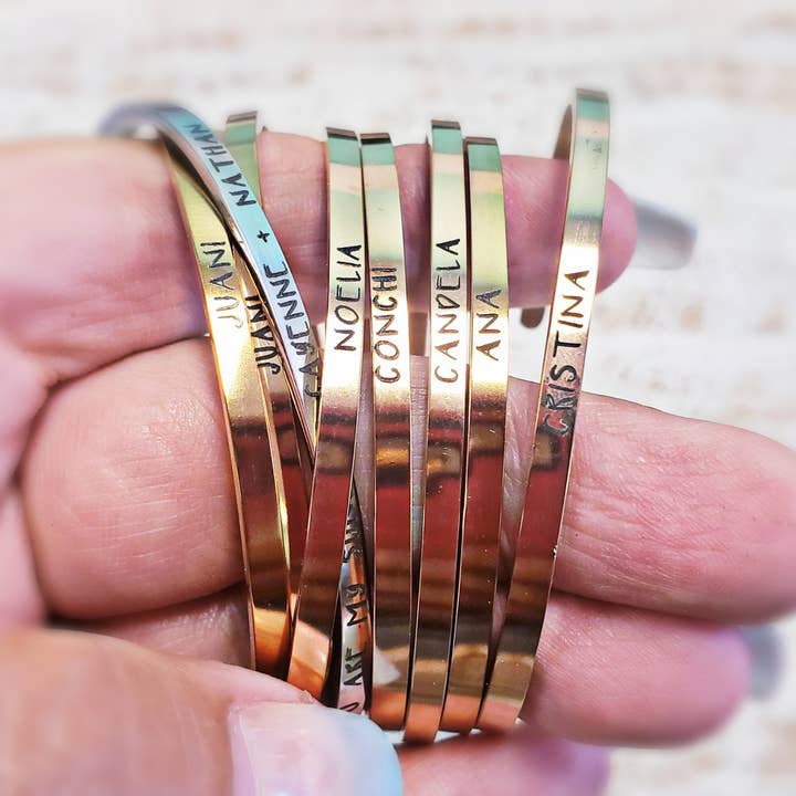 Tres Carmela - Wholesale Cuff Bracelet - Personalized Custom Stacking Band Cuff Bracelets Deep Engrav4