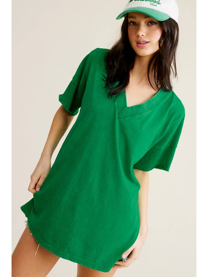 La Miel - Wholesale T-Shirt - Women's - MCT7691-Mineral Washed Boxy Deep V-Neck Short Sleeve Top16