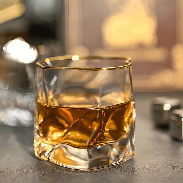 TsukiGlass - Wholesale Cocktail/Liquor Glass - Set of 4 Gold Hoshi Japanese Crystal Whisky Glass