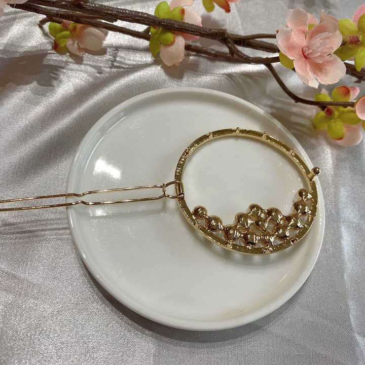 LadyJuneAccessories - Vente Barrette – femme - Barrette à cheveux perle dorée, pince à cheveux en laiton, barrette ronde3