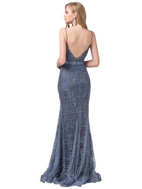 Spaghetti Strap Plunging Lace Gown for wholesale by Dancing Queen Dress