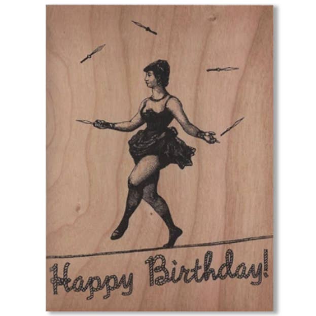 Wood Folding Card - Sword Juggler Birthday for wholesale by Spitfire Girl