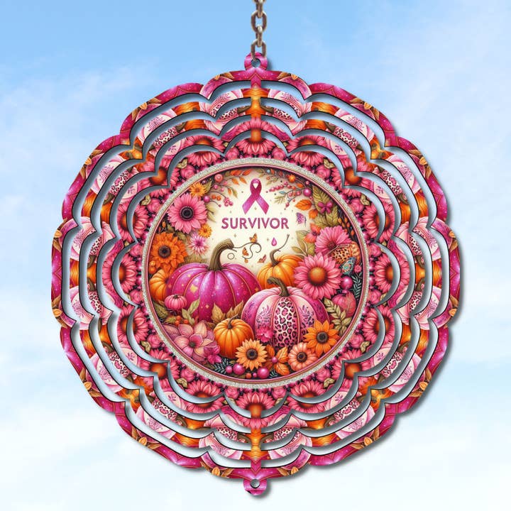 10-Inch “Survivor” Wind Spinner – Pink Ribbon & Fall for wholesale by Uniquely Designed By Rebecca