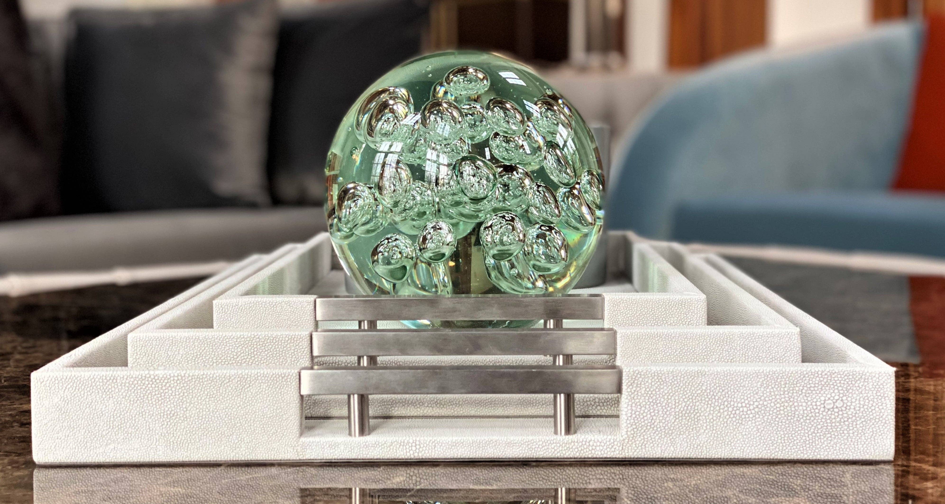 One Preevay Luxury Home Furniture & Decor - Wholesale Serving Tray - Thursby Luxury Shagreen Serving Tray | Exotic Embossed Leather | Nickel Handwear5