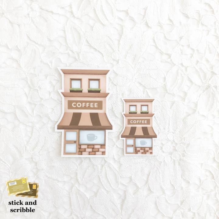 Coffee Shop Die Cut Sticker for wholesale by Stick and Scribble