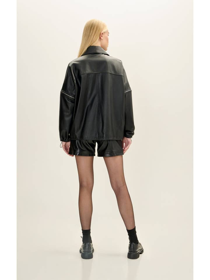 Women’s Lambskin Leather Removable Sleeves Jacket - Black for wholesale on Faire7