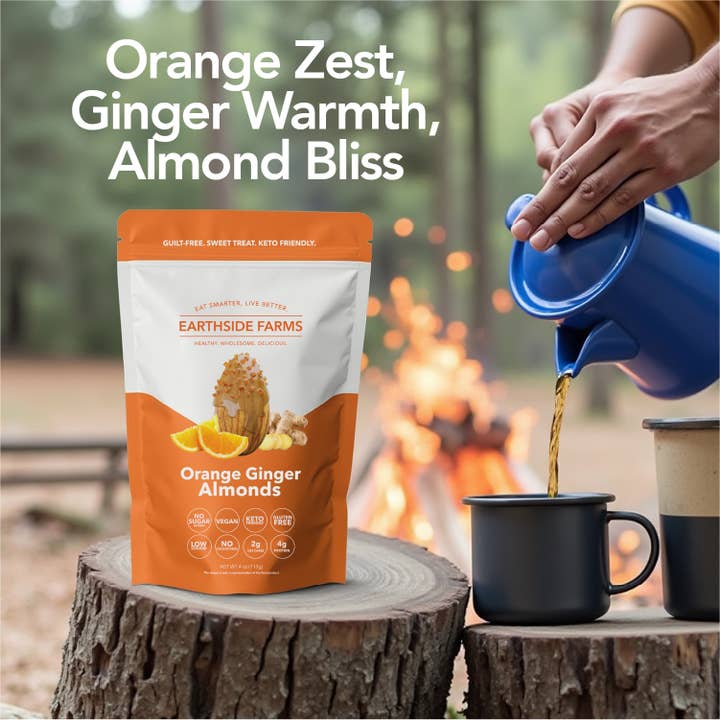 Earthside Farms - Wholesale Nuts - Orange Ginger Almonds - Vegan Candied Nuts 4oz Snack3