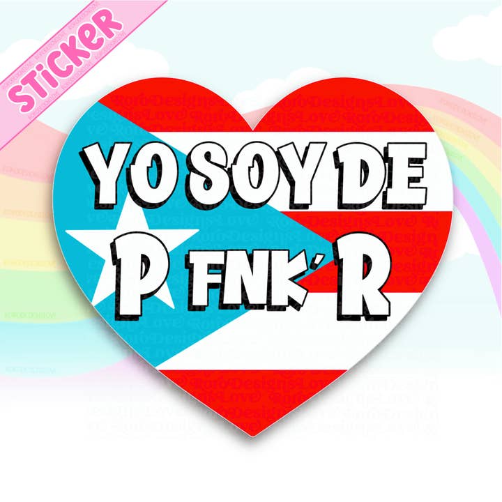 Yo soy de P fnk R Puerto Rican pride flag bottle sticker for wholesale by RoroDesignsLove