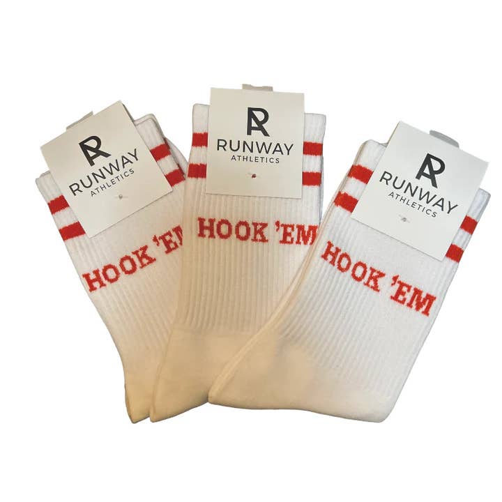 Runway Athletics - Wholesale Socks - Women's - Texas HOOK 'EM Socks - Burnt Orange/White